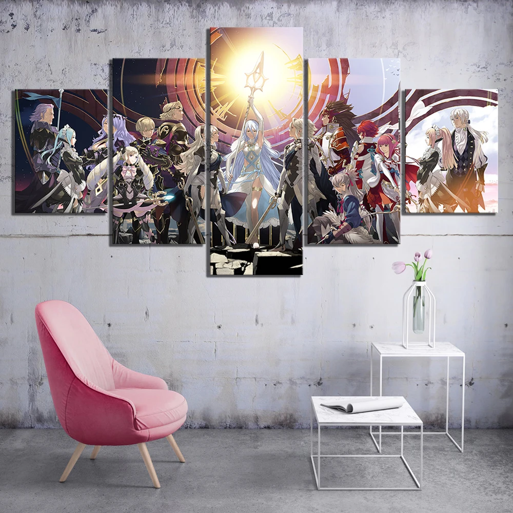 Модульная Картина на холсте для домашнего декора 5 панелей с изображением огня