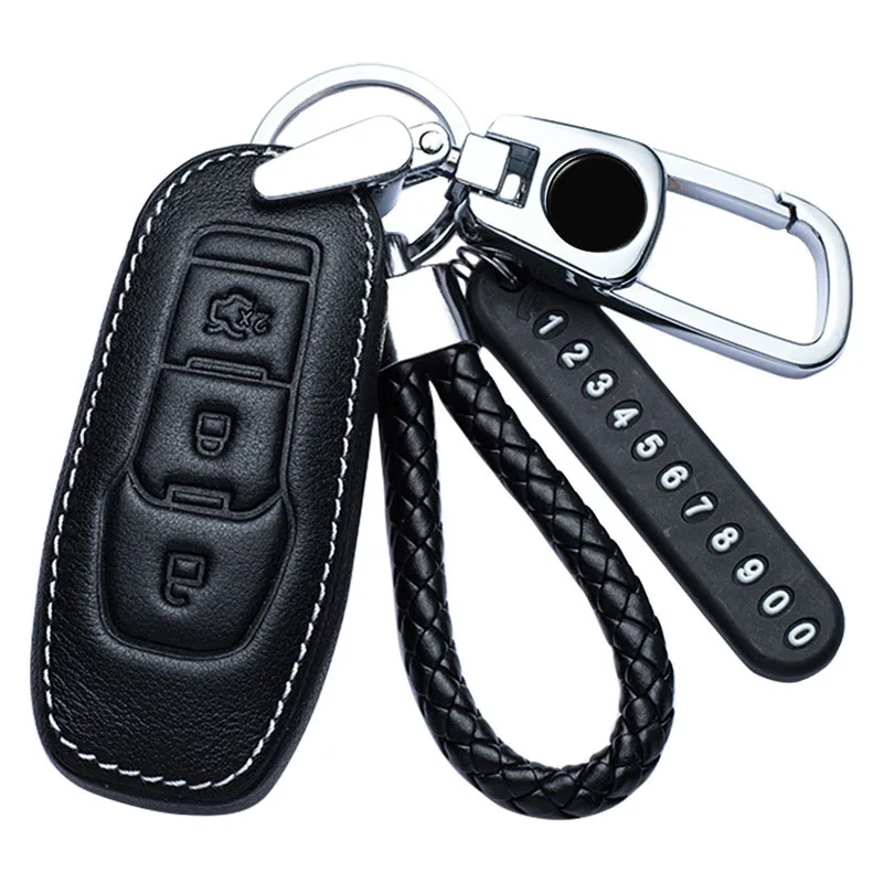 

Car Key Case Cover Ring Leather For Ford Fiesta Focus 23 MK2 MK3 Mondeo MK4 Ecosport Kuga Escape Explorer Ranger