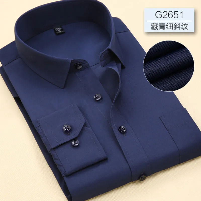 Plus Large Size 7XL Mens Work Shirt Long Sleeve Business Casual Shirt Slim Fit Classic Solid Striped Male Social Dress Shirts