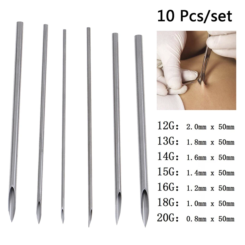 

Tattoo Piercing Needles Kit Tool 10pcs/set Disposable Tattoo Piercing Needles For Navel Nipple Ear Nose Lip 12g/14g/16g/18g/20g