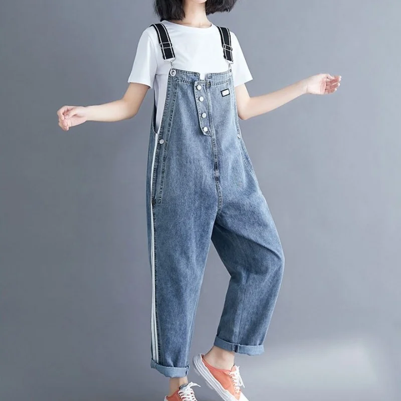 

Boyfriend Style Women Loose Fit Jeans Bib Overalls New Casual Female Hip Hop Denim Suspender Pants Plus Size Long Jeans Rompers