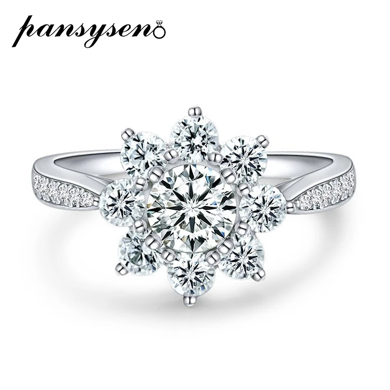 

PANSYSEN Solid 925 Sterling Silver 6MM High Carbon Diamond Simulated Moissanite Wedding Engagement Rings for Women Fine Jewelry