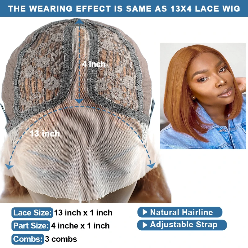 

Blonde Short Bob Human Hair Wigs Ginger 13*1 Transparent Lace Front Wig Remy Peruvian Straight Middle Part Lace Front Hair Wigs