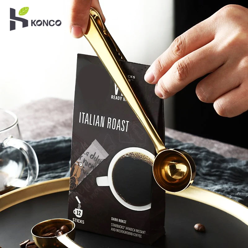 

2 в 1, ложка для кофе из нержавеющей стали с зажимом