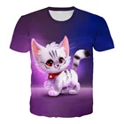 2020 летняя футболка с рисунком кота для мальчиков фиолетовая уличная одежда с 3D принтом для девочек Детская забавная футболка с круглым вырезом