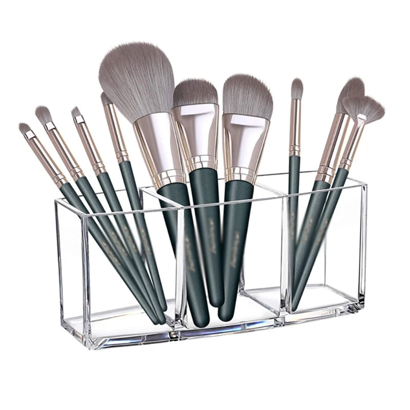 Makeup Brush Holder 4 Slots Vanity Clear Cosmetic Organizer and Storage Eyebrow Pen Pencil for Bathroom Desk Dresser Jewelry | Дом и сад