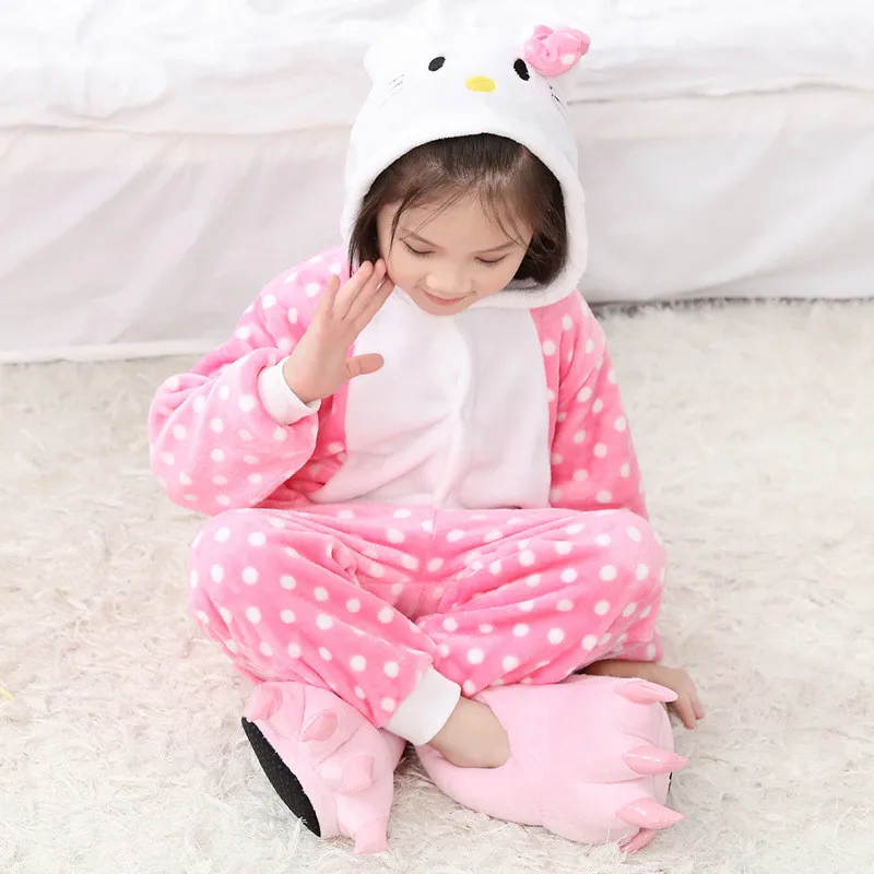 Pink Cat Kuguurumi/Детские пижамы для мальчиков и девочек; пижамы с единорогом; фланелевые детские пижамы; комплект одежды для сна с животными; зимние комбинезоны для детей 4-12 лет - Цвет: Pink Cat
