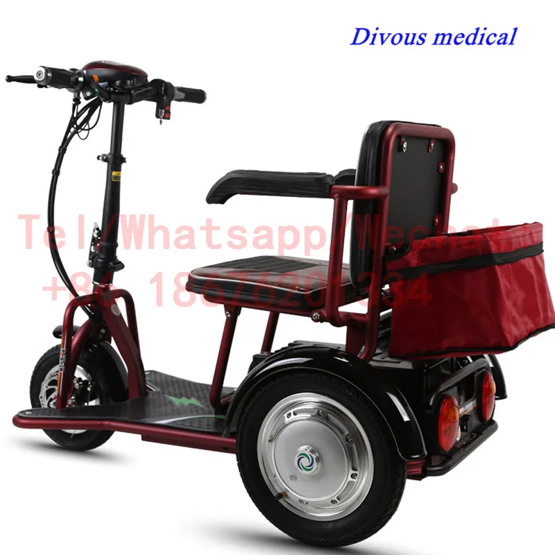 

Бесплатная доставка, легкая складная трехколесная инвалидная коляска с батареей 20 Ач, электрическая инвалидная коляска для пожилых людей