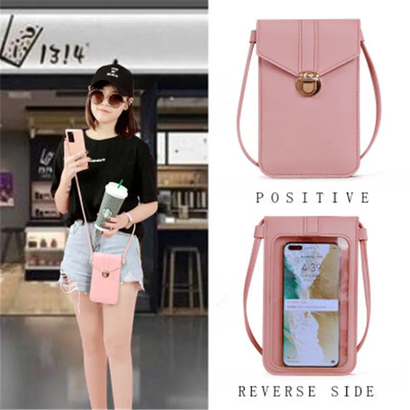 

Women's Crossbody Bag Pu Leather Touch Screen Mobile Wallet Female Retro Student Buckle Shoulder Bag Purses and Handbags Torebka