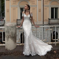 herburnl luxury wedding dress v neck appliqu%c3%a9d tulle lace mermaid new elegant bridal dress vestido de casamento