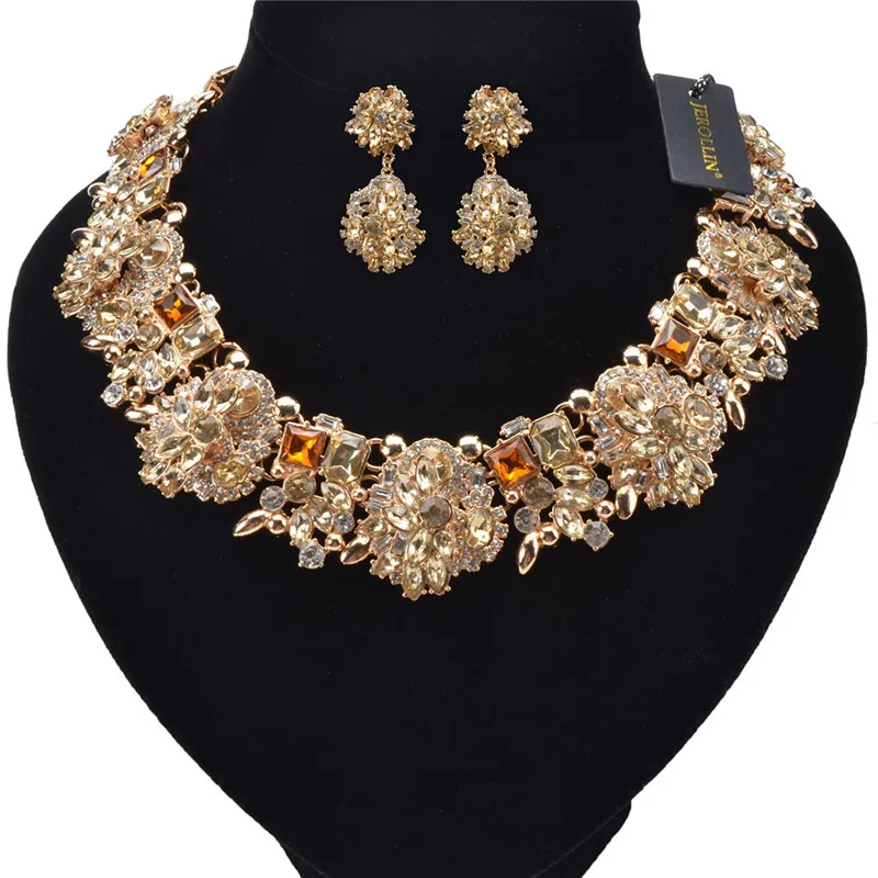 Женский ювелирный комплект из колье и серёг в винтажном стиле|necklace earring|crystals necklaces