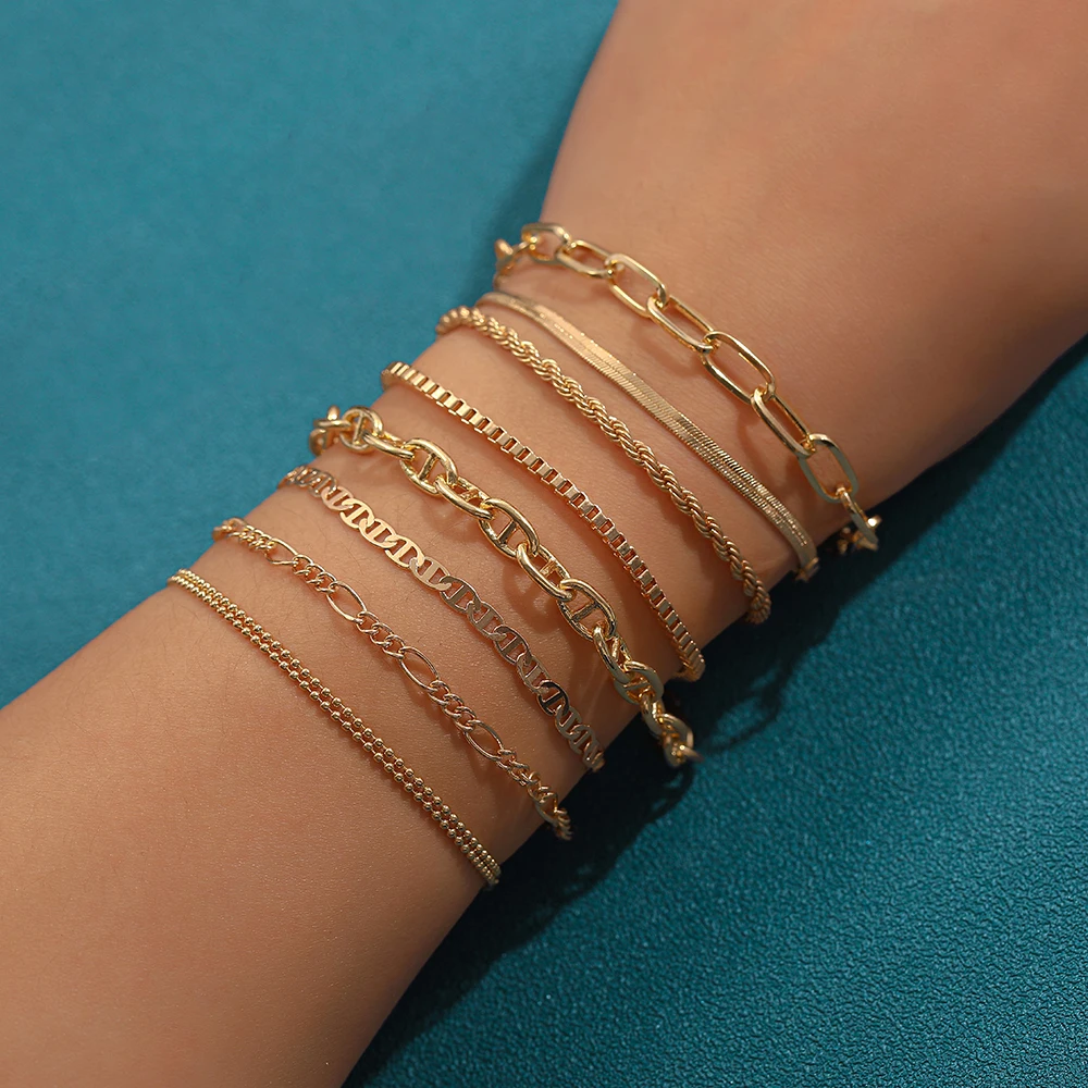 Минималистичные плоские плетеные браслеты Фигаро золотого цвета для женщин панк