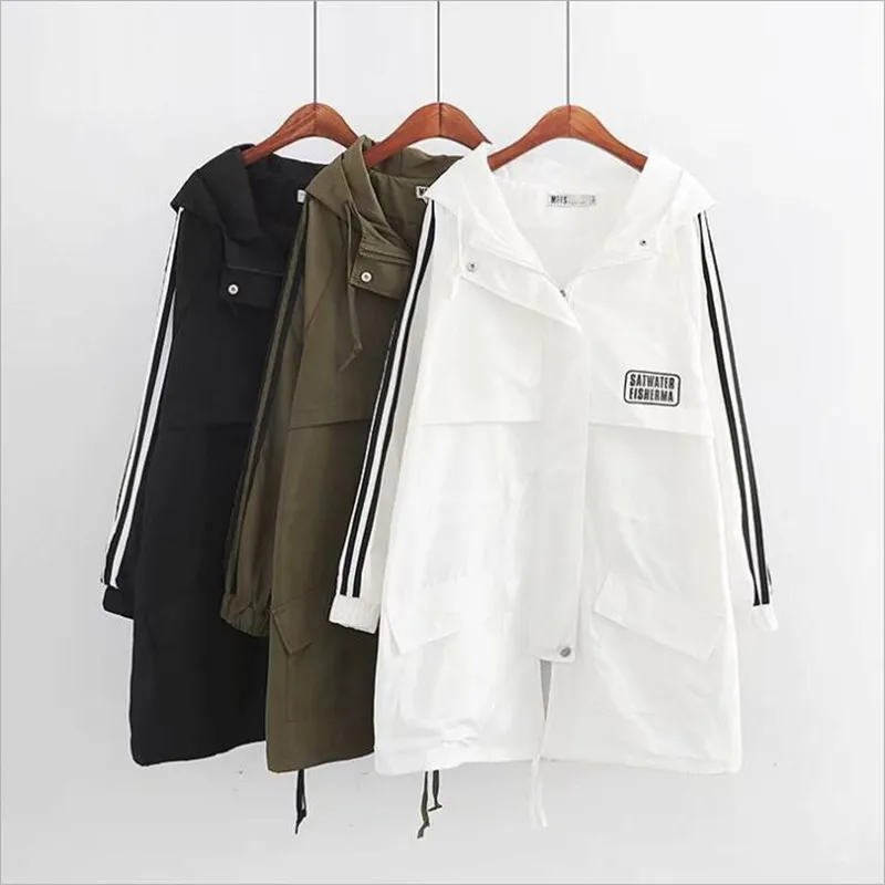 Большой размер Тренч Женская ветровка с капюшоном женская одежда длинный пальто