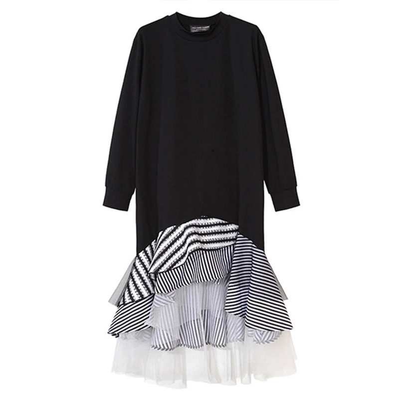TWOTWINSTYLE гофрированное лоскутное Сетчатое платье в полоску для женщин с круглым