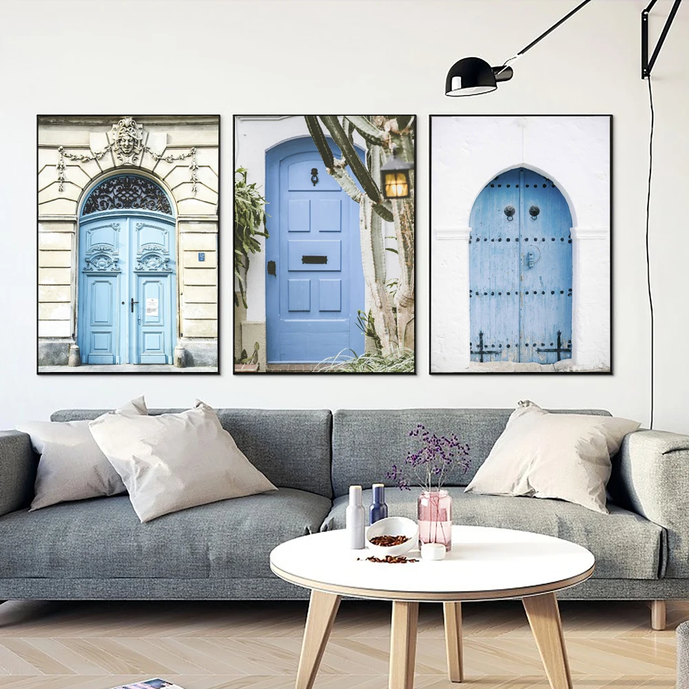 Настенная картина с изображением синей двери в европейском стиле для старого
