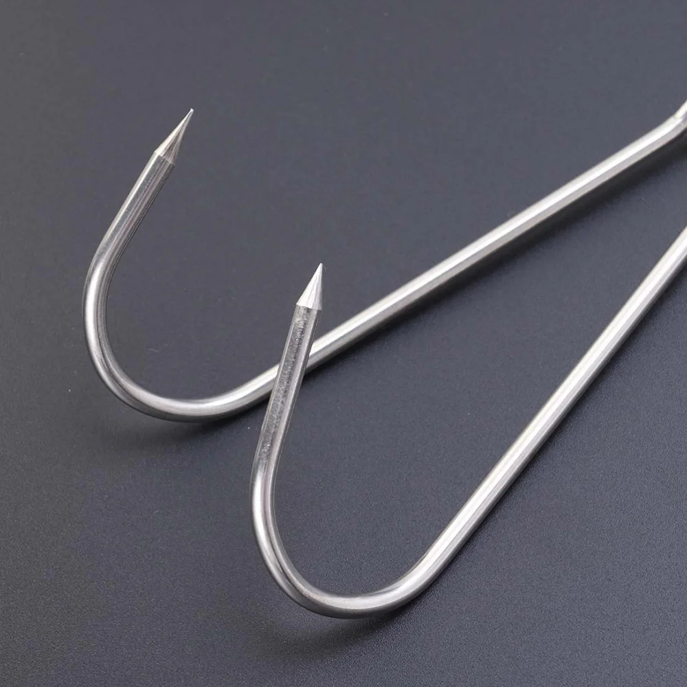 

6pcs Stainless Steel Double Meat Hooks Drying Roast Duck Hook Bacon Hanger Grill Hanging Rack (3.5cm Diameter 24.5cm Length)