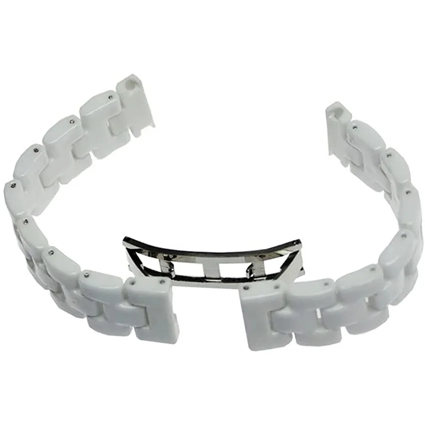 Ceramic White Watchband 14mm 16mm 17mm 18mm Flat Interface Deployment Invisible Double Folding Clasp With Tool Wristband Straps | Наручные