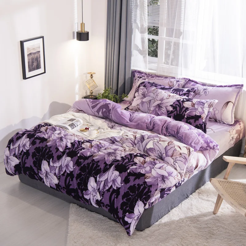 purple lily Геометрический Комплект постельного белья; на зиму Фланелевое флисовое домашнее пуховое одеяло, комплект из 3 или 4 предметов, теплая постельное белье, пасторальный Комплект постельного белья со звездами - Цвет: purple lily