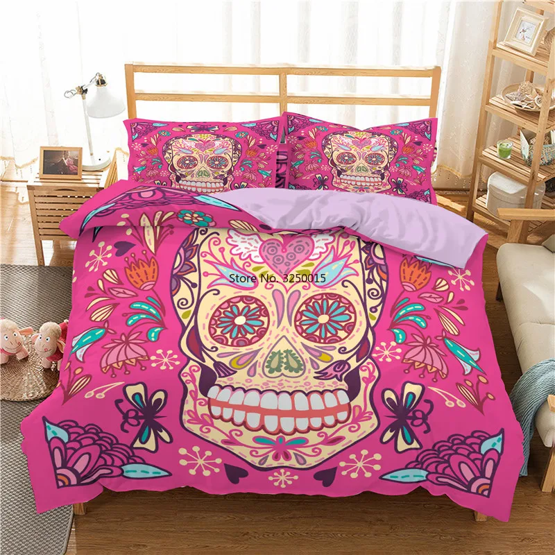 

Home Textiles Sugar Skull Print Home Bedding Duvet Cover Bed Set Pillowcase Polyester King Queen Double Twin 2/3pcs Bedspread