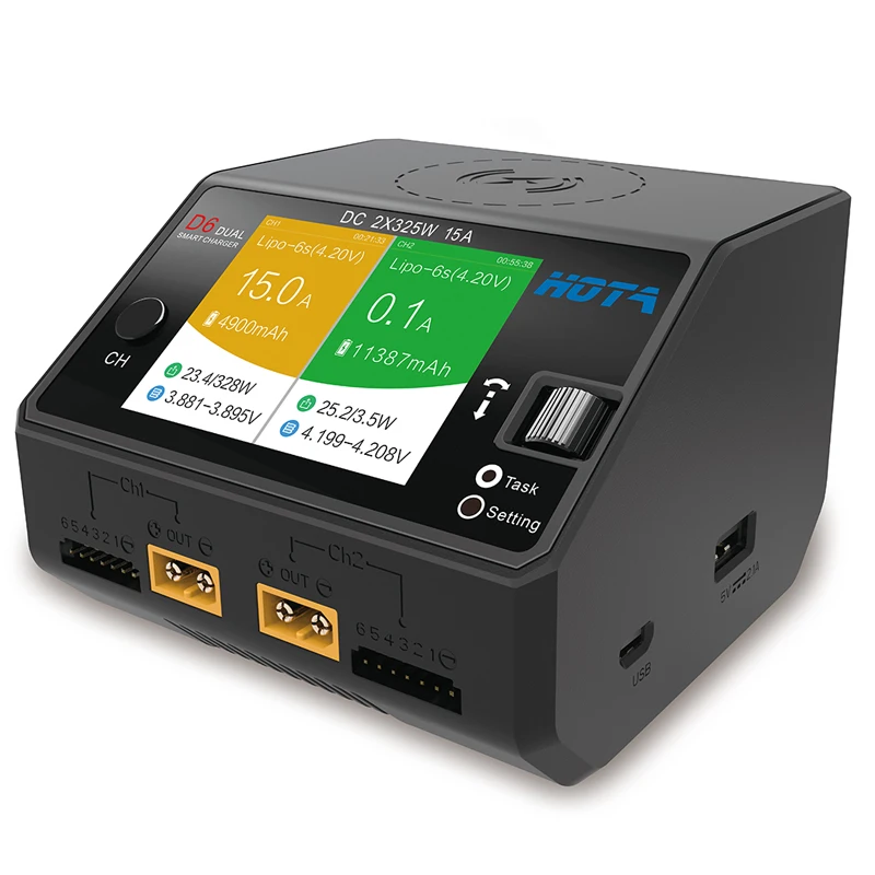 HOTA D6 Dual Smart Charger DC6.5-30V 650W 6S 15A для Lipo LiIon NiMH Battery с iPhone Samsung Беспроводная зарядка |