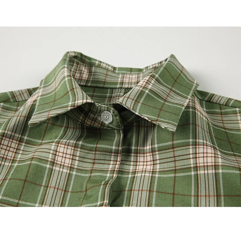 Женское винтажное платье средней длины элегантное зеленое клетчатое во