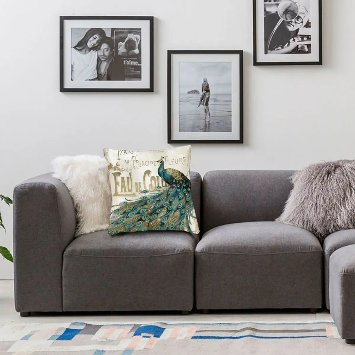 Чехол с изображением павлиньих украшений квадратной подушки из полиэстера и