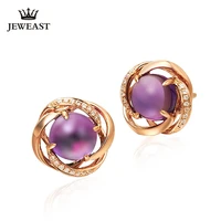 lszb natural amethyst 18k pure gold earring real au 750 solid gold earrings diamond trendy fine jewelry hot sell new 2020