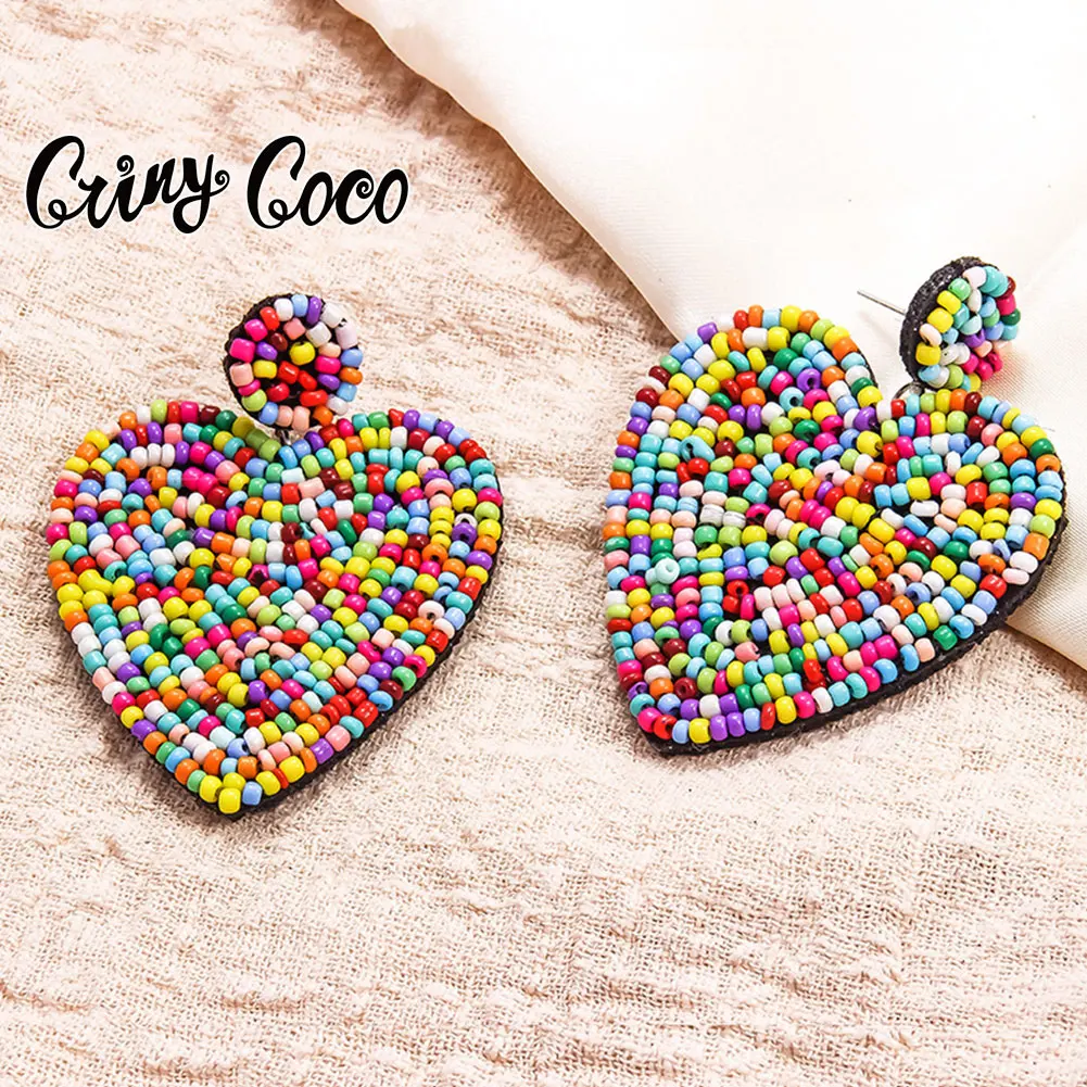 

Cring Coco 2021 European and American Creative Style Earrings Women's Color Love Earrings Bohemian Handmade Cloth Heart-Shaped