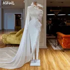 2020 Новые мусульманские Официальные Вечерние платья с белыми перьями и бисером, длинное платье для выпускного вечера с запахом, турецкое женское платье