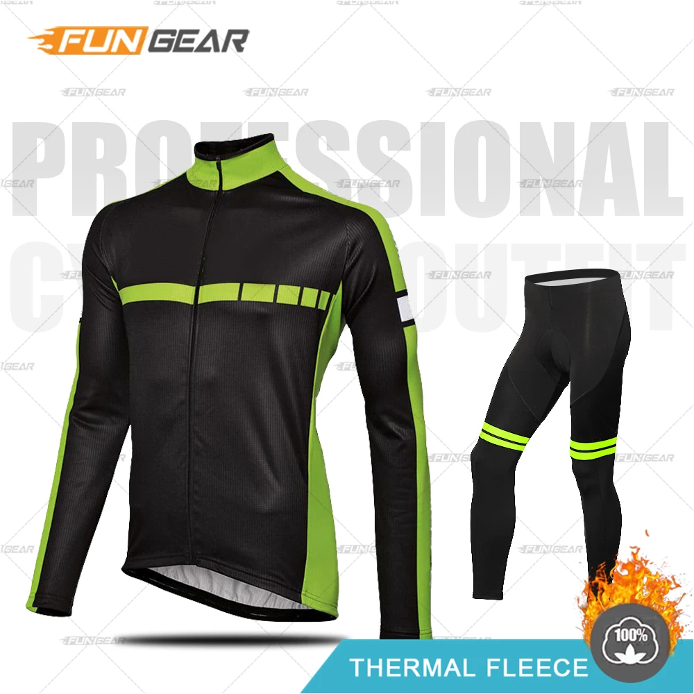 NORMAL SET Зимняя одежда для велоспорта, теплая одежда, Ropa Ciclismo Invierno, комплект из джерси с длинными рукавами для верховой езды, теплая флисовая форма, комплект со штанами - Цвет: NORMAL SET