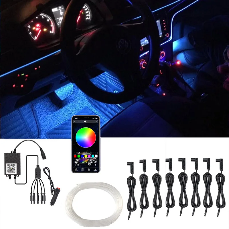 

Fiber Optic Strips Light Atmosphere Car Light Interior Ambient Light By App Control DIY Music Fiber Optic Band Easy To Install