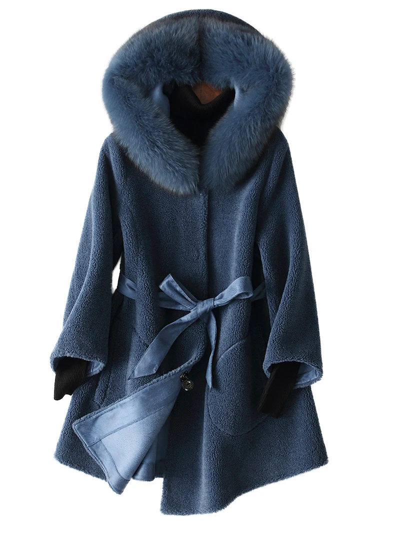 

2019 Женское зимнее пальто с натуральным мехом, стрижка овец, повседневное теплое пальто из натуральной овцы, натуральная овчина, 100% шерсть, м...