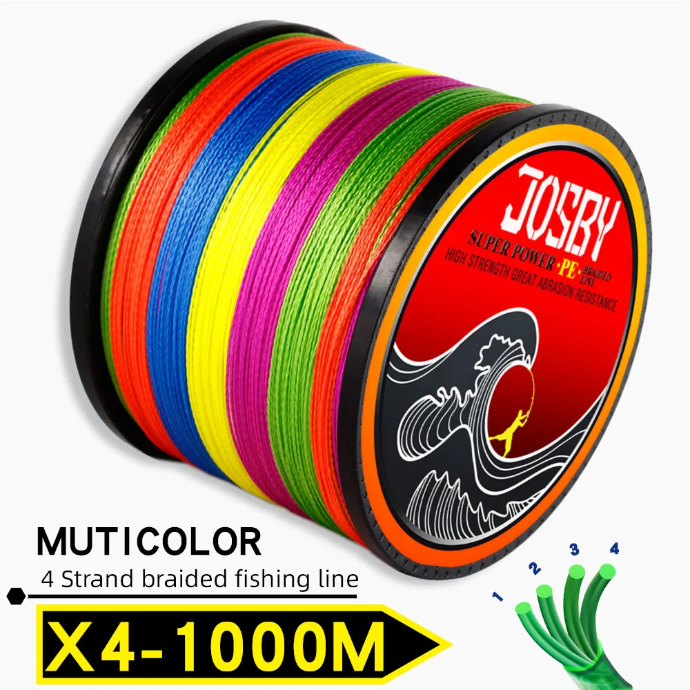 X4-Multicolor1000m JOSBY плетеная леска 1000 м мультифиламентная PE 4 нити рыболовный шнур 10LB-85LB сильная Японская Технология оранжевый 9 цветов - Цвет: X4-Multicolor1000m