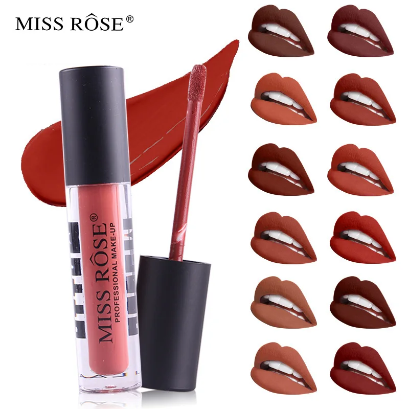 

MISS ROSE Макияж 12 цветов матовый блеск для губ прозрачный тюбик черный чехол водостойкий блеск для губ