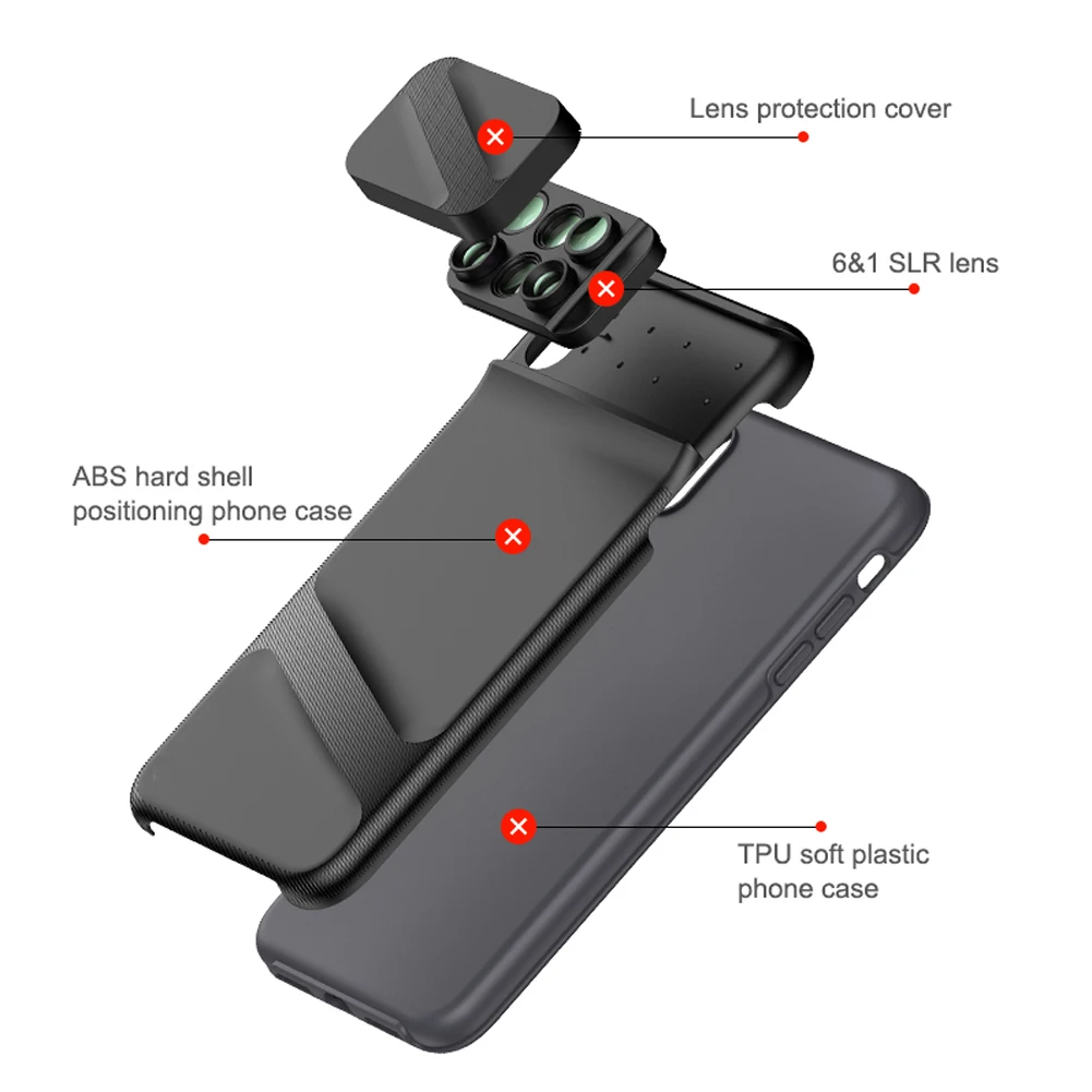 Чехол для объектива телефона 6 в 1 широкоугольный объектив камеры макросъемка