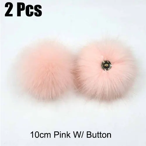 10cm Pink w Butoon 2 шт Искусственный Енот Искусственный мех помпон 10 см шар W/нажмите кнопку 8 см шар W/резиновая лента пушистый помпон кулон шапки одежда шляпа-сумка для обуви - Цвет: 10cm Pink w Butoon
