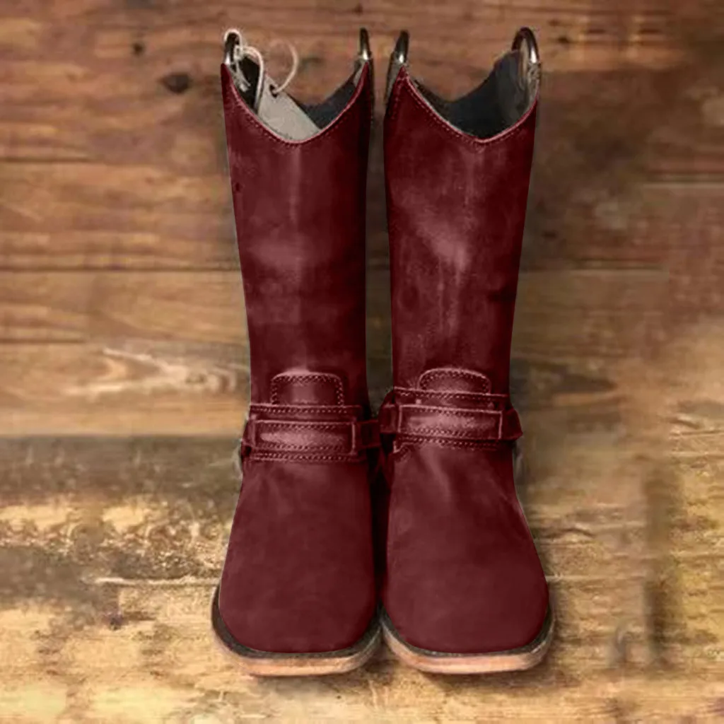 

New Fashion Calf Boots for Women Comfortable Low-heel Shoes Autumn Winter Embroidered Western Boot Retro Cowboy Boots