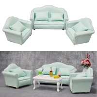 3pcs 112 scale miniature dollhouse love seat sofa armchair set dolls house furniture accessories couch green color