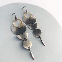 retro round disc long drop pendant earrings for women gothic punk antique silver color charm statement metal earrings wholesale