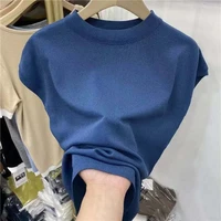 lady ice silk tops women plus size tee white knit shirt summer pure color short sleeve t shirt fashion slim female t shirts top
