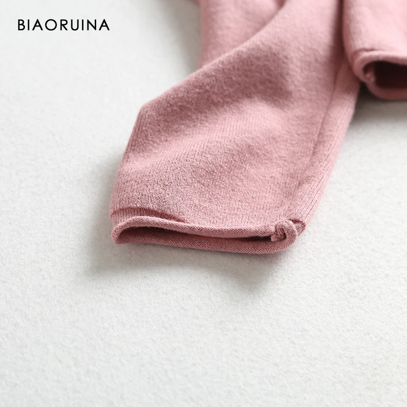 BIAORUINA, 4 цвета, Женский Повседневный базовый тонкий вязаный свитер, женский милый пуловер с v-образным вырезом и длинным рукавом, свободные свитера