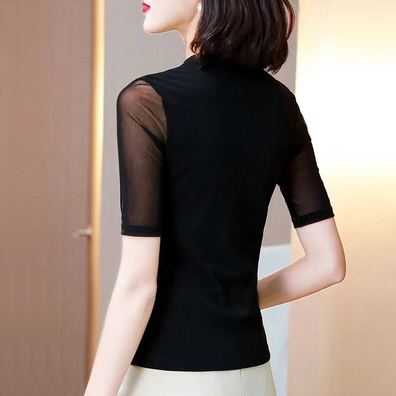 

BOBOKATEER 2021 Haut Femme Elegant Black T Shirt Mujer Camisetas Plus Size Women Clothing Short Sleeve T-shirt Female Woman Tops