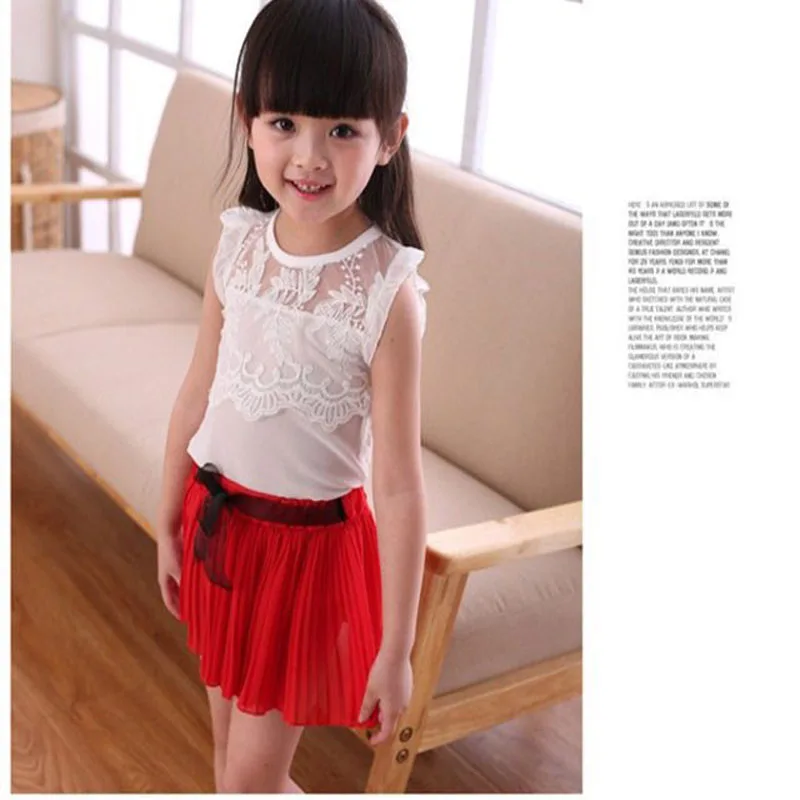 MERI AMMI костюм для маленьких девочек Кружевная футболка без рукавов Топ с