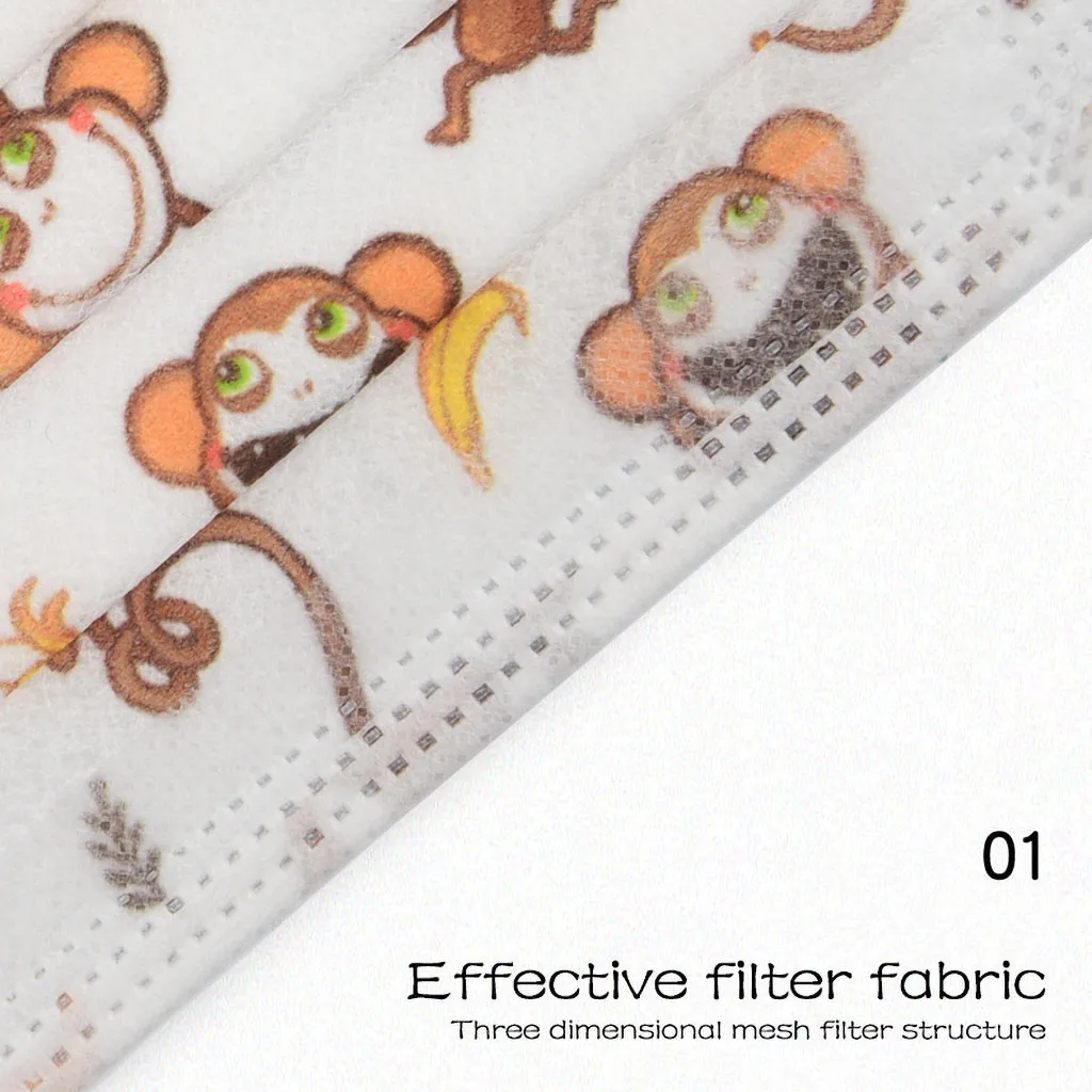 50 шт. детская одноразовая маска с принтом обезьяны банана 3 слоя |