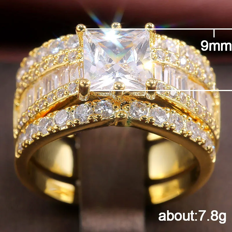 Комплект женских колец из нержавеющей стали с квадратным цирконом 3 шт.|Кольца