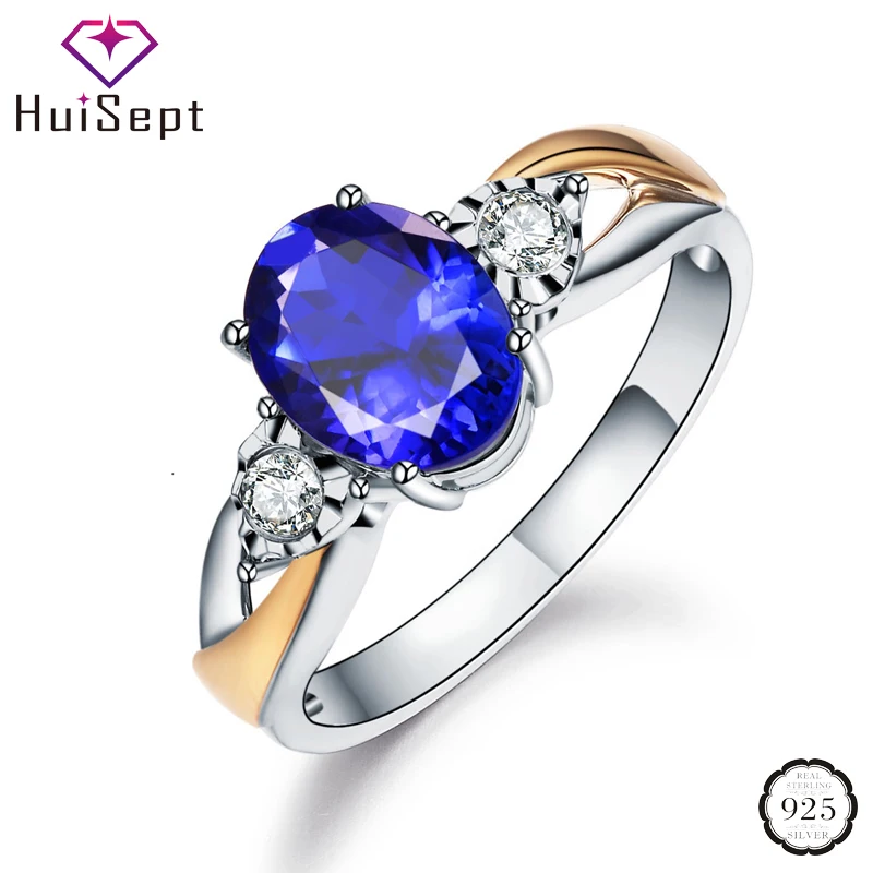 

HuiSept Fashion Women Ring Silver 925 Oval Shaped Sapphire Zircon Gemstones Jewelry Open Rings for Women Wedding Party Wholesale