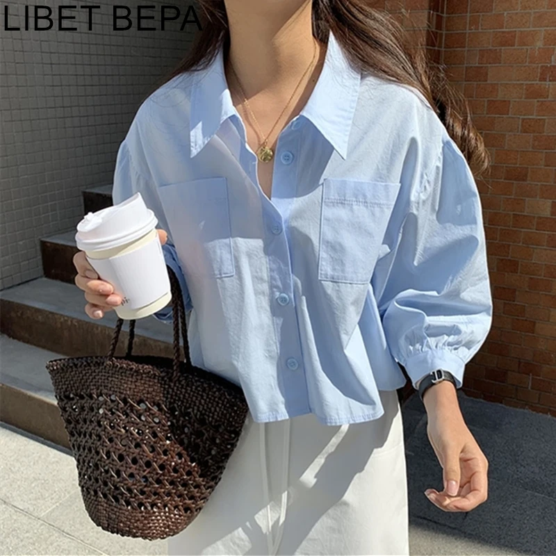 Женская блузка из хлопка с рукавом-фонариком весна 2021 BL1300 модные кнопки