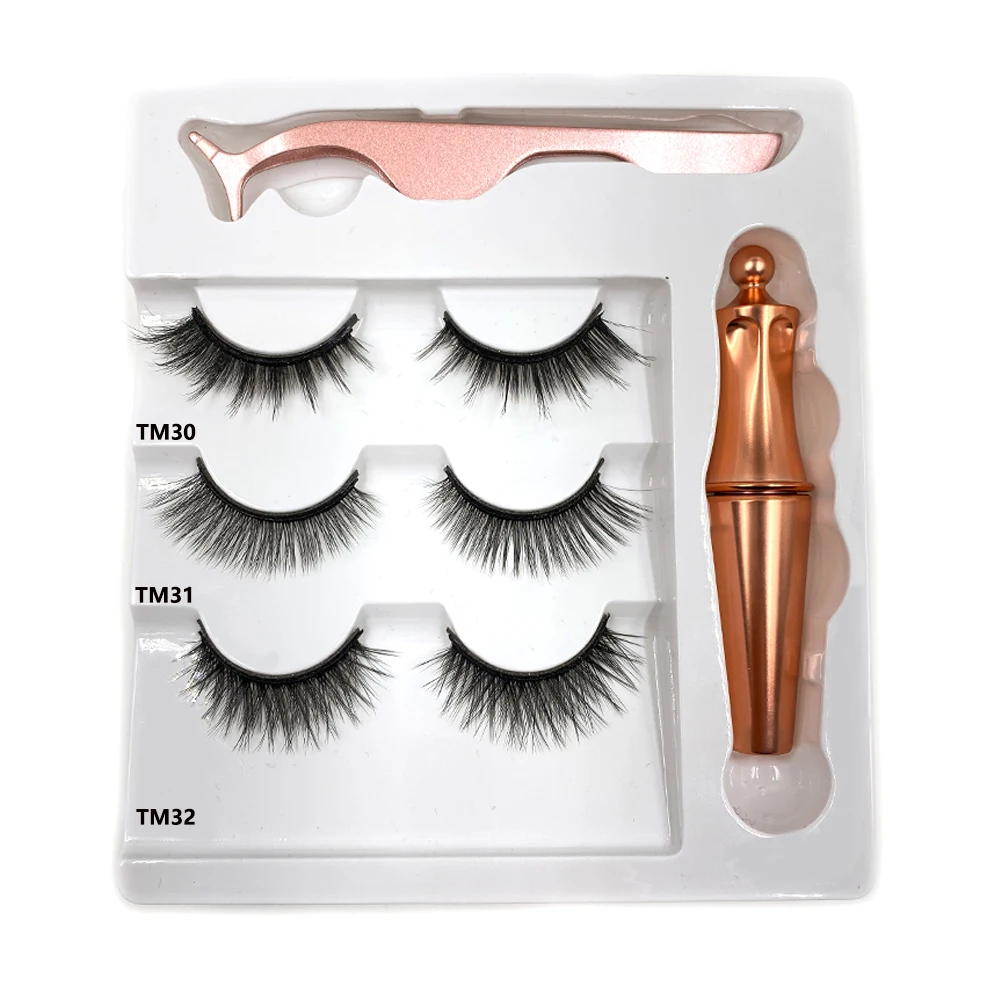 3pair 5 Magnetic Eyelashes 3D Faux mink Magnet Lashes Liquid Eyeliner&ampMagnetic False &amp Tweezer Set | Красота и здоровье