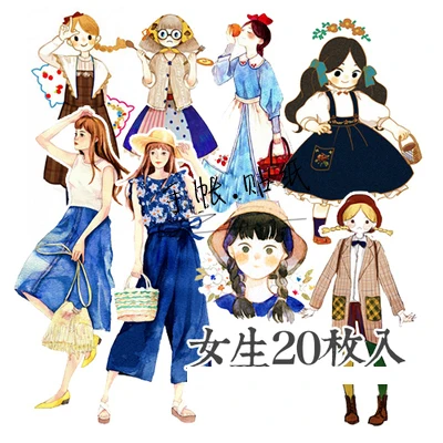 20 штук акварель с нарисованной девочкой Стикеры s ремесла и Скрапбукинг детские