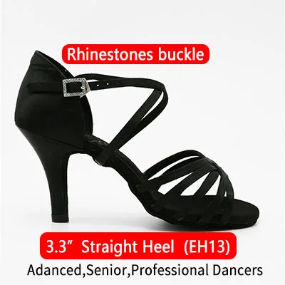 EH13 Heel Black R Новинка; женская обувь для латинских танцев; BD; коллекция 216 года; атласные сандалии; женская обувь для латинских танцев; обувь на высоком каблуке с мягкой подошвой; прямой каблук; стразы; Пряжка - Цвет: EH13 Heel Black R
